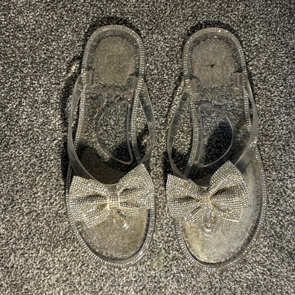 Clear jewel rimmed gel thong slippers with jeweled bows women’s size 8 - Picture 4 of 9